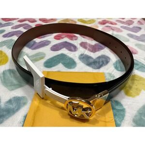 Michael Kors Womens Black Patent Leather Belt Gold MK Logo Buckle Size M